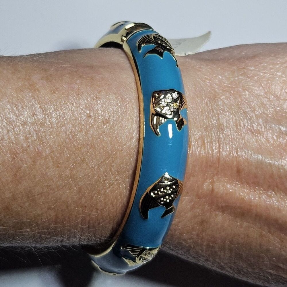 *Sale* Talbots Gold Tone Aqua Blue Enamel Rhinestone Angel Fish Bracelet NWT 7.5